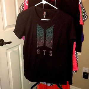 Black BTS ARMY T-shirt, Large Youth, rhinestones.